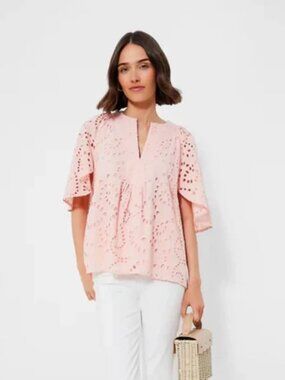 Tuckernuck Pink Salt Eyelet Finley Flutter Sleeve Top XXS